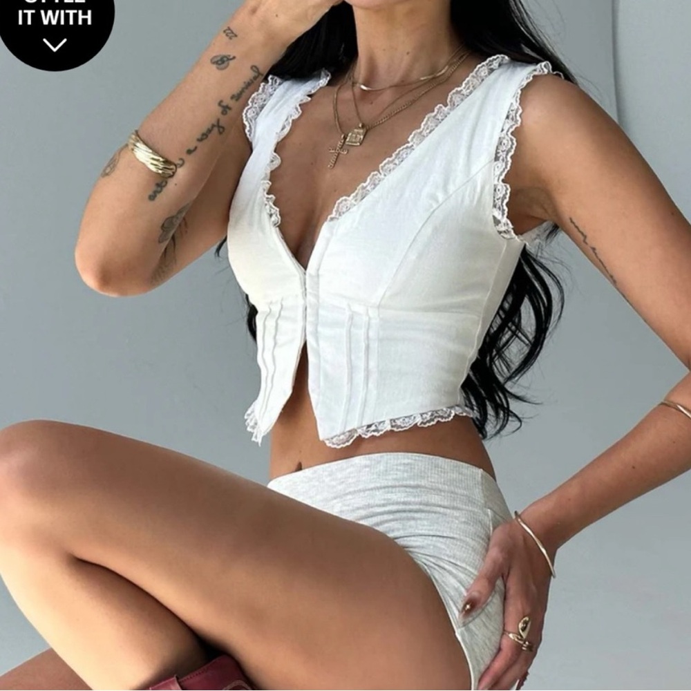 Princess Polly White Lace Trim Tank Top